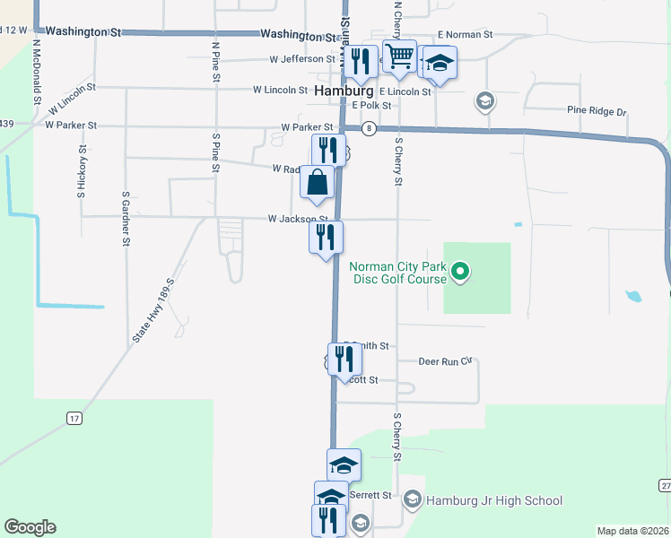 map of restaurants, bars, coffee shops, grocery stores, and more near Highway 82 in Hamburg