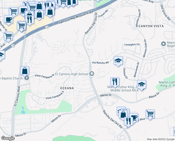 map of restaurants, bars, coffee shops, grocery stores, and more near in Oceanside