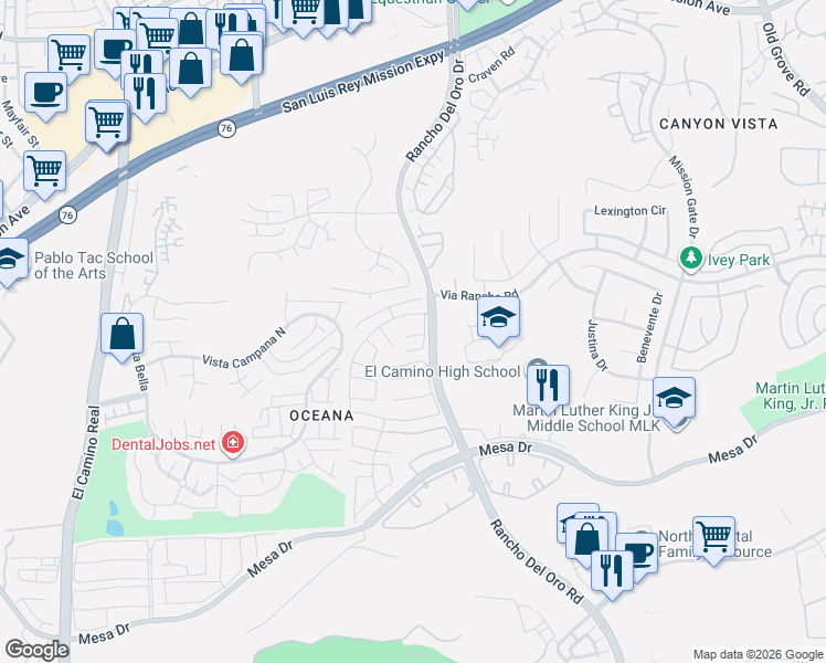 map of restaurants, bars, coffee shops, grocery stores, and more near in Oceanside