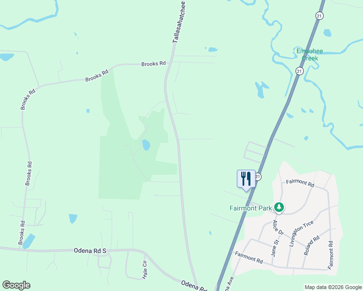 map of restaurants, bars, coffee shops, grocery stores, and more near 7 Alta Vista in Sylacauga