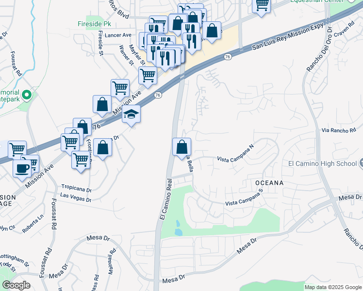 map of restaurants, bars, coffee shops, grocery stores, and more near 3606 Vista Rey in Oceanside