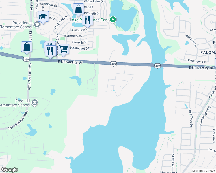 map of restaurants, bars, coffee shops, grocery stores, and more near 26631-26633 U.S. 380 in Aubrey
