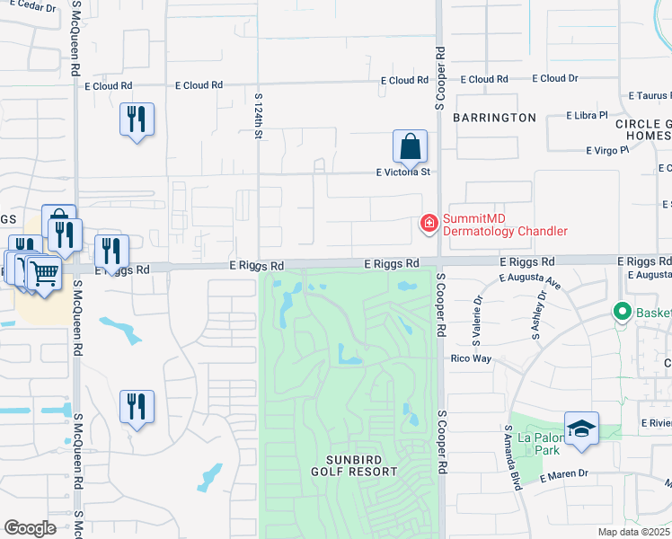 map of restaurants, bars, coffee shops, grocery stores, and more near 1696 East Augusta Avenue in Chandler