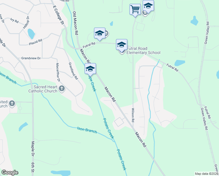 map of restaurants, bars, coffee shops, grocery stores, and more near 1525 Macon Road in Griffin