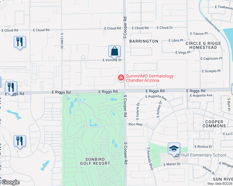 map of restaurants, bars, coffee shops, grocery stores, and more near 1976 East Augusta Avenue in Chandler