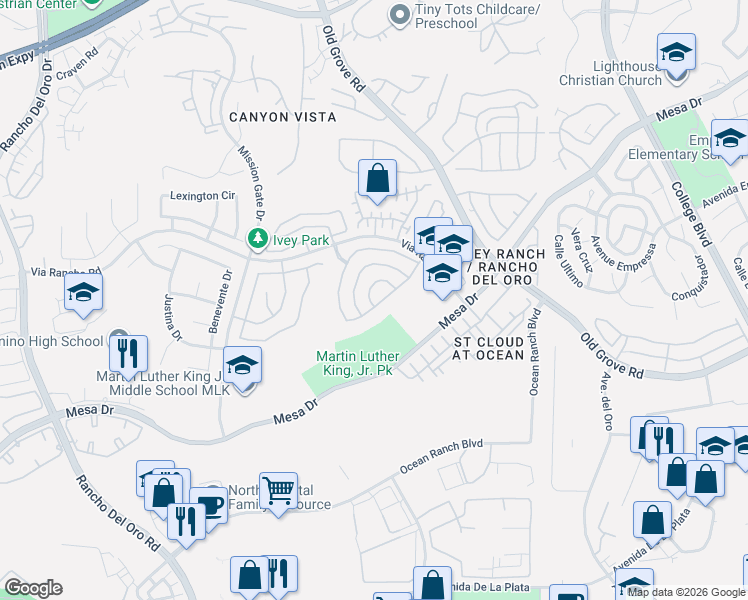 map of restaurants, bars, coffee shops, grocery stores, and more near 419 Avenida Canora in Oceanside