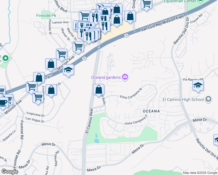 map of restaurants, bars, coffee shops, grocery stores, and more near 3660 Vista Campana North in Oceanside