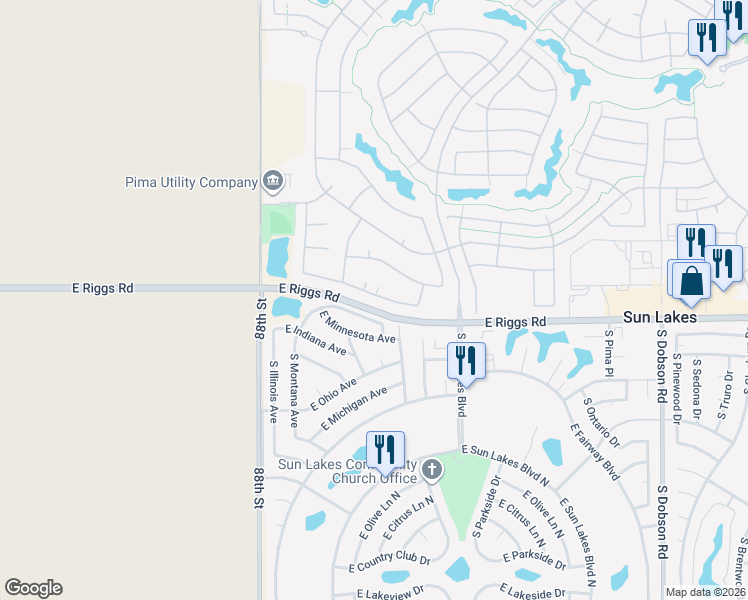 map of restaurants, bars, coffee shops, grocery stores, and more near 9013 East Stoney Vista Drive in Sun Lakes