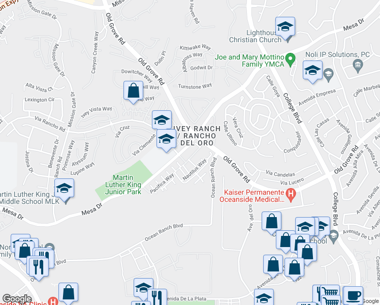 map of restaurants, bars, coffee shops, grocery stores, and more near 4372 Pacifica Way in Oceanside