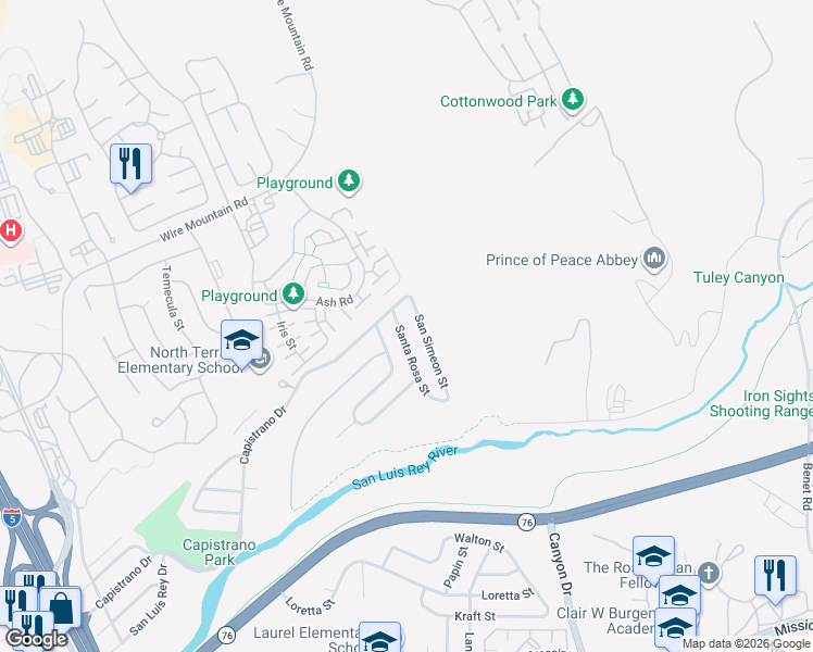 map of restaurants, bars, coffee shops, grocery stores, and more near 1432 Santa Rosa Street in Oceanside
