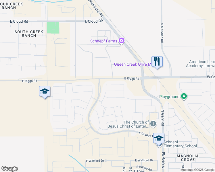 map of restaurants, bars, coffee shops, grocery stores, and more near 22817 East Marsh Road in Queen Creek