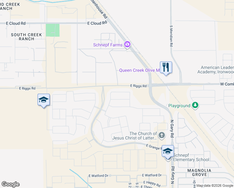 map of restaurants, bars, coffee shops, grocery stores, and more near 22817 East Marsh Road in Queen Creek