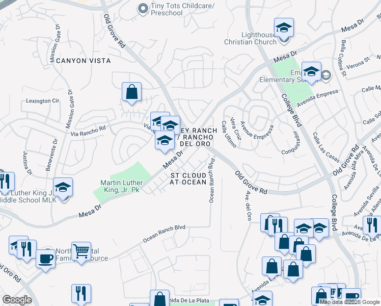 map of restaurants, bars, coffee shops, grocery stores, and more near 4370 Pacifica Way in Oceanside