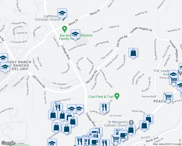map of restaurants, bars, coffee shops, grocery stores, and more near 1688 Avenida Guillermo in Oceanside