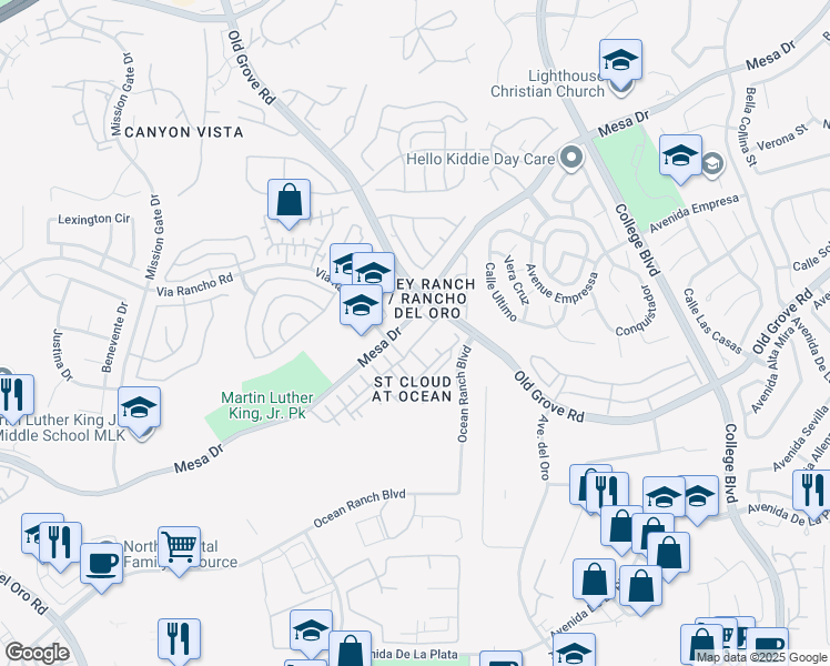 map of restaurants, bars, coffee shops, grocery stores, and more near 4370 Pacifica Way in Oceanside