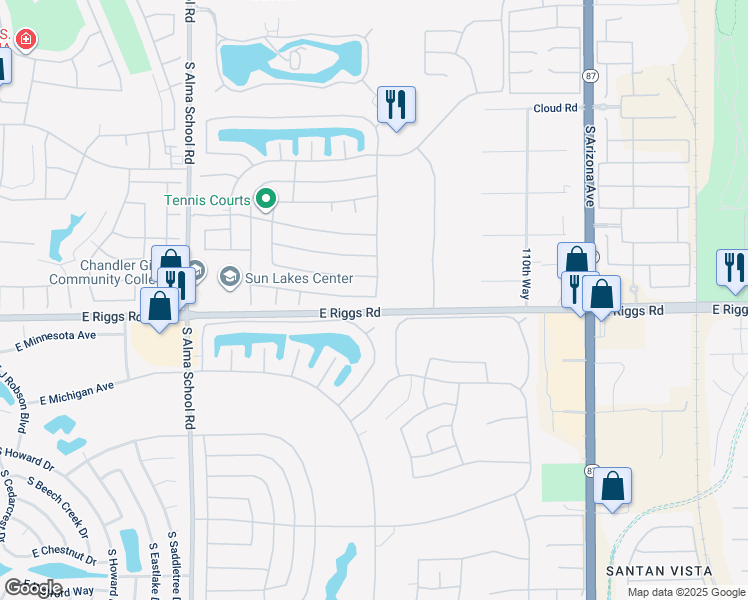 map of restaurants, bars, coffee shops, grocery stores, and more near 10729 East Coopers Hawk Drive in Chandler