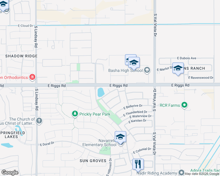 map of restaurants, bars, coffee shops, grocery stores, and more near 6031 South Agate Place in Chandler