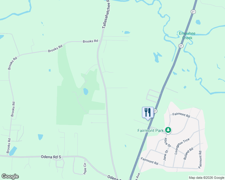 map of restaurants, bars, coffee shops, grocery stores, and more near 7 Alta Vista in Sylacauga