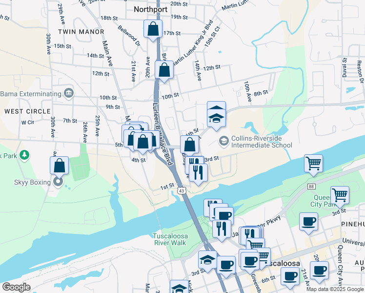 map of restaurants, bars, coffee shops, grocery stores, and more near 500 Bridge Avenue in Northport