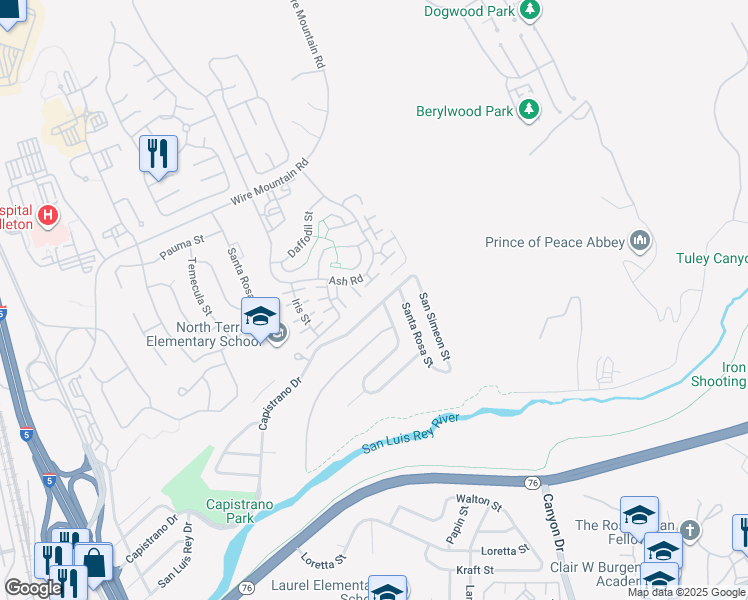 map of restaurants, bars, coffee shops, grocery stores, and more near 1024 Capistrano Drive in Oceanside