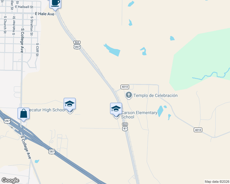 map of restaurants, bars, coffee shops, grocery stores, and more near 188 County Road 4010 in Decatur