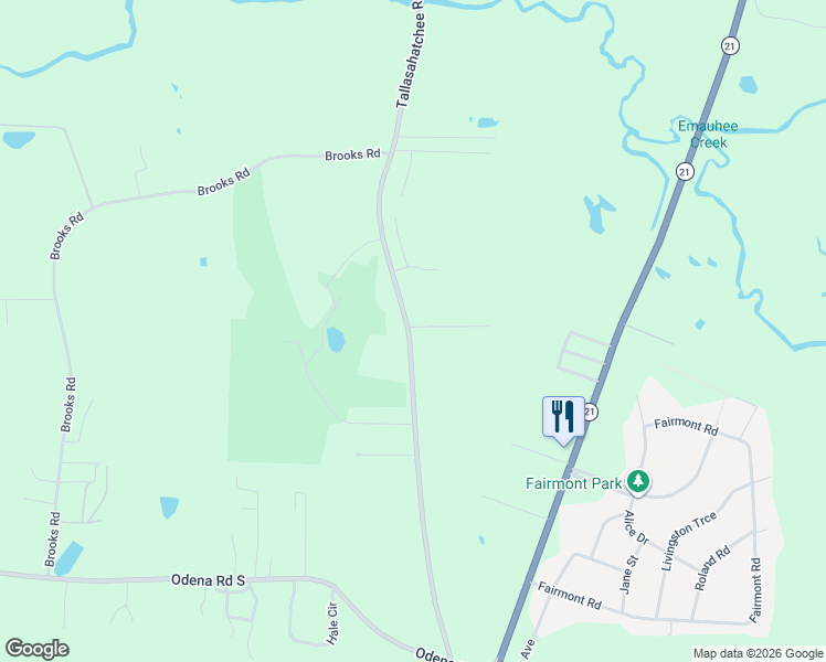 map of restaurants, bars, coffee shops, grocery stores, and more near 7 Alta Vista in Sylacauga