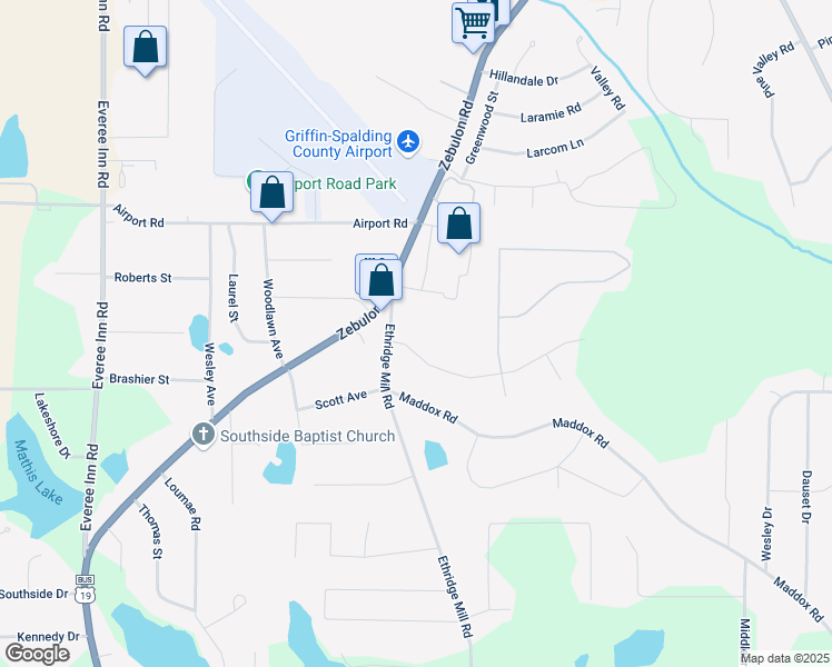 map of restaurants, bars, coffee shops, grocery stores, and more near 107 Cold Water Lane in Griffin