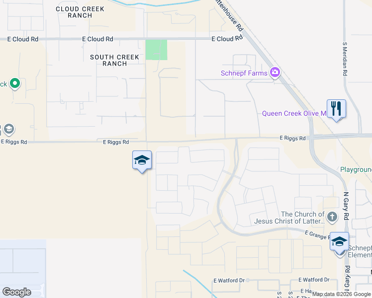 map of restaurants, bars, coffee shops, grocery stores, and more near 25284 South 225th Way in Queen Creek