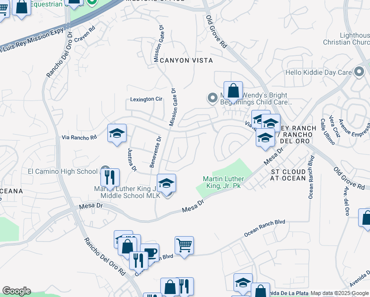 map of restaurants, bars, coffee shops, grocery stores, and more near 417 Alyssum Way in Oceanside