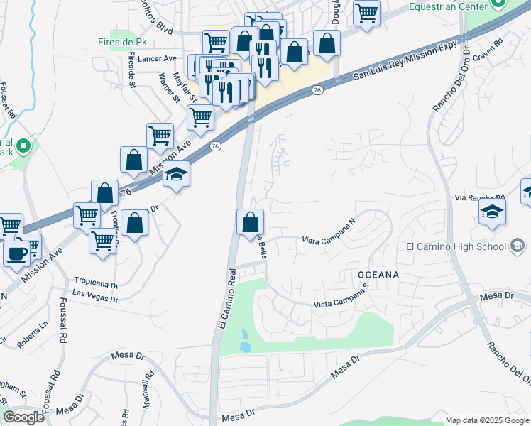map of restaurants, bars, coffee shops, grocery stores, and more near 3660 Vista Campana North in Oceanside
