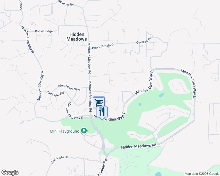 map of restaurants, bars, coffee shops, grocery stores, and more near 28205 Meadow Oak Lane in Escondido