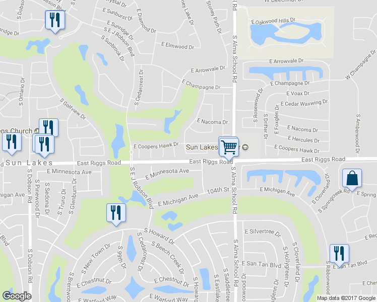 map of restaurants, bars, coffee shops, grocery stores, and more near 10206 East Stoney Vista Drive in Sun Lakes