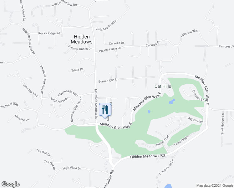 map of restaurants, bars, coffee shops, grocery stores, and more near 28205 Meadow Oak Lane in Escondido