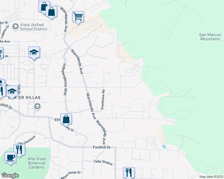 map of restaurants, bars, coffee shops, grocery stores, and more near 1919 Camino Loma Verde in Vista