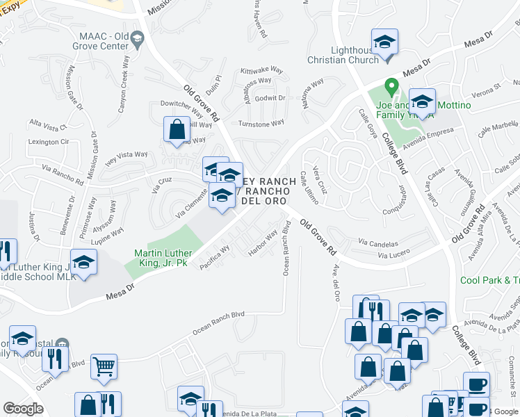 map of restaurants, bars, coffee shops, grocery stores, and more near 4376 Pacifica Way in Oceanside
