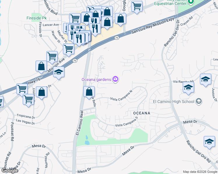 map of restaurants, bars, coffee shops, grocery stores, and more near 3615 Vista Bella in Oceanside