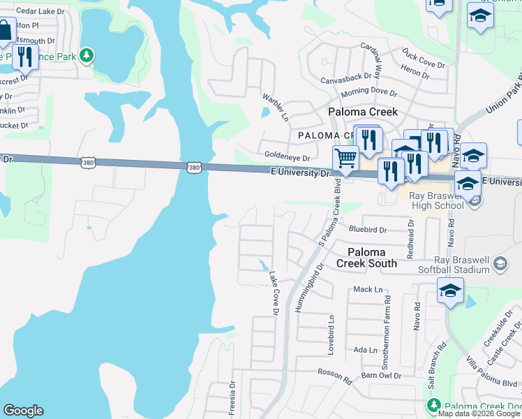 map of restaurants, bars, coffee shops, grocery stores, and more near 209 Northern Star Court in Little Elm