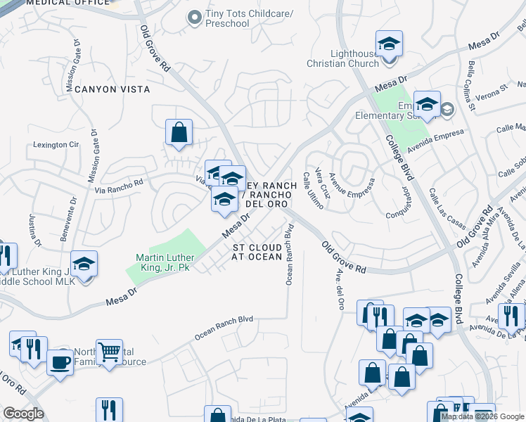 map of restaurants, bars, coffee shops, grocery stores, and more near 4376 Pacifica Way in Oceanside