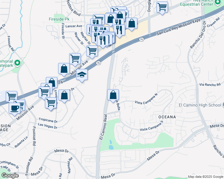 map of restaurants, bars, coffee shops, grocery stores, and more near 3606 Vista Rey in Oceanside