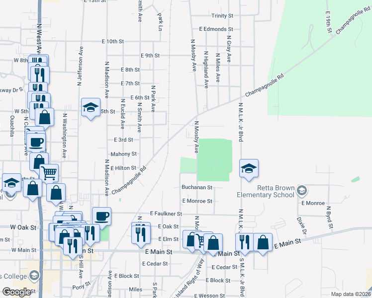 map of restaurants, bars, coffee shops, grocery stores, and more near 1011 Taylor Street in El Dorado