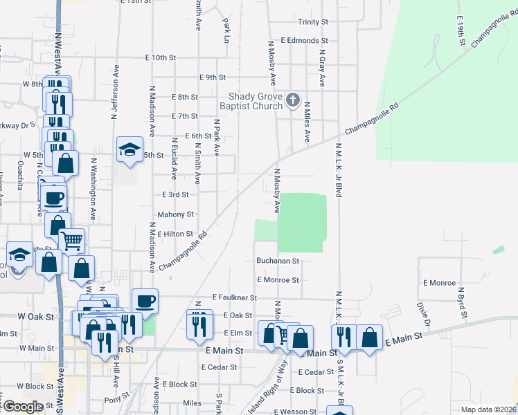map of restaurants, bars, coffee shops, grocery stores, and more near 1011 Taylor Street in El Dorado