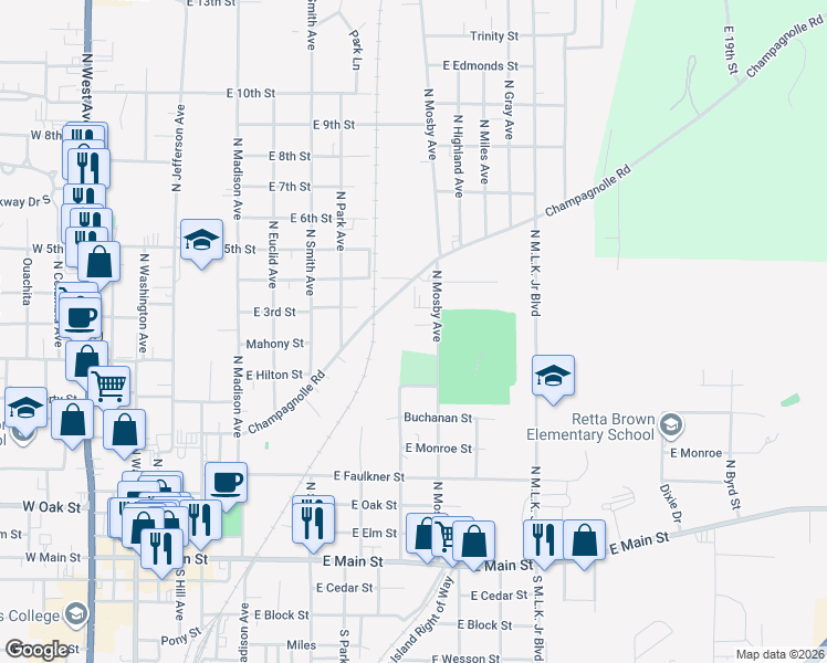 map of restaurants, bars, coffee shops, grocery stores, and more near 1011 Taylor Street in El Dorado