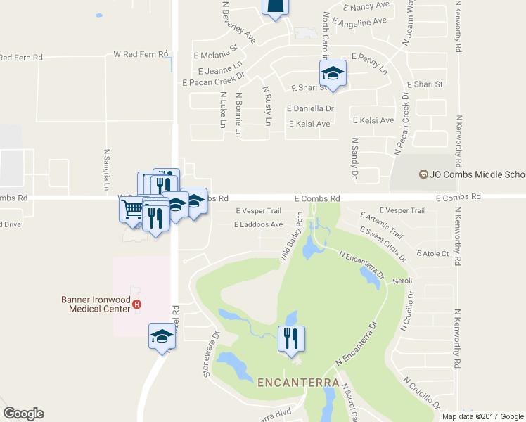 map of restaurants, bars, coffee shops, grocery stores, and more near 437 East Vesper Trail in San Tan Valley