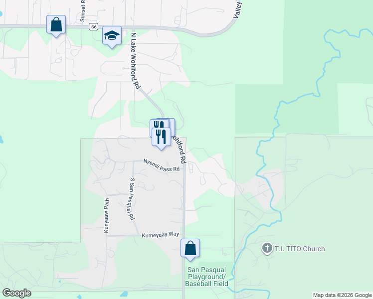 map of restaurants, bars, coffee shops, grocery stores, and more near 16626 West Canal Road in Valley Center