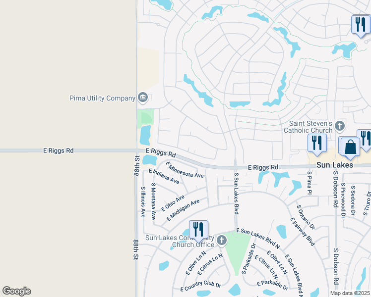 map of restaurants, bars, coffee shops, grocery stores, and more near 8937 East Stoney Vista Drive in Sun Lakes