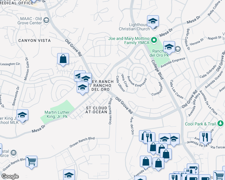 map of restaurants, bars, coffee shops, grocery stores, and more near 484 Dakota Way in Oceanside
