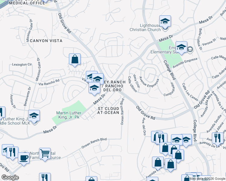 map of restaurants, bars, coffee shops, grocery stores, and more near 4382 Pacifica Way in Oceanside