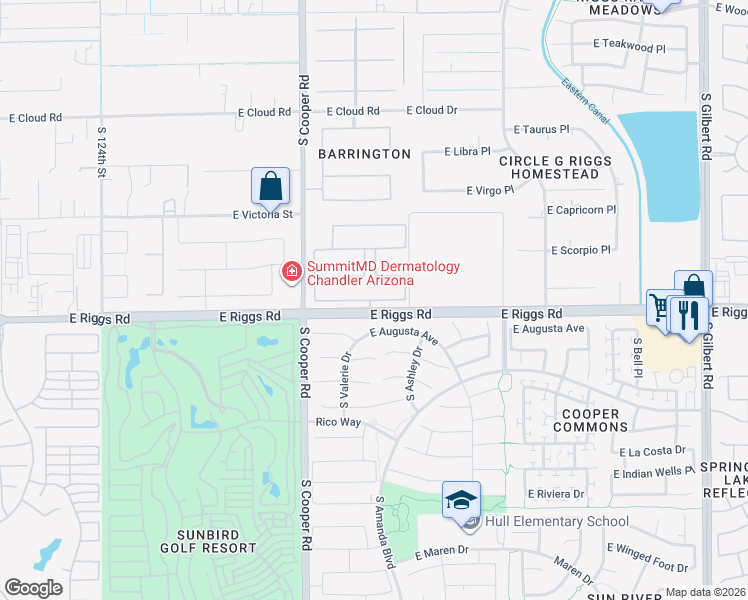 map of restaurants, bars, coffee shops, grocery stores, and more near 2116 Sagittarius Place in Chandler