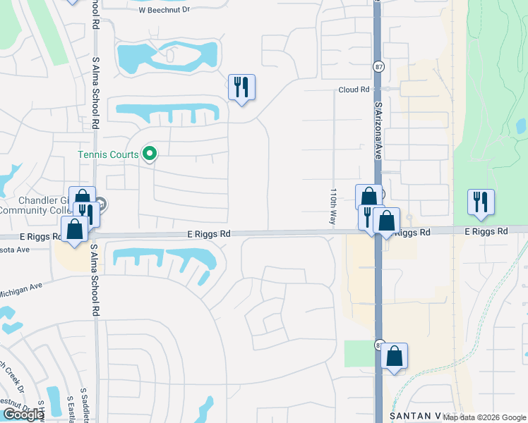 map of restaurants, bars, coffee shops, grocery stores, and more near 5912 South Amberwood Drive in Chandler
