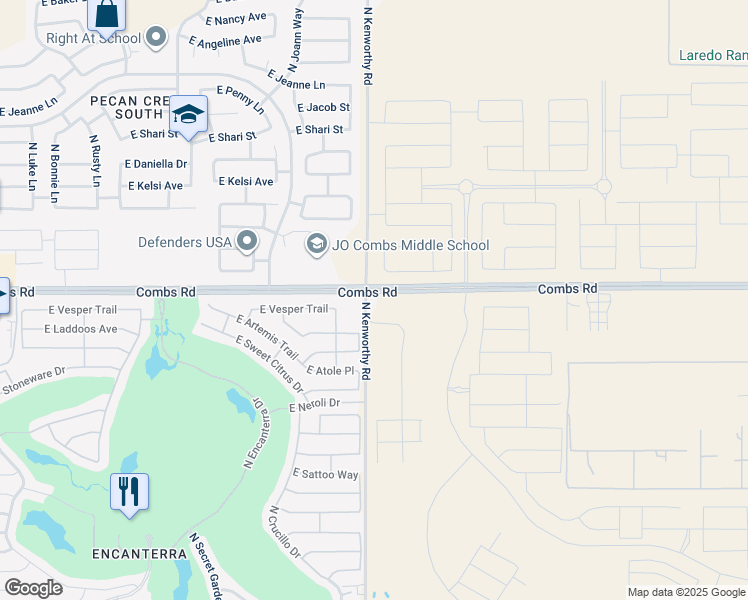 map of restaurants, bars, coffee shops, grocery stores, and more near 1869 Combs Road in San Tan Valley